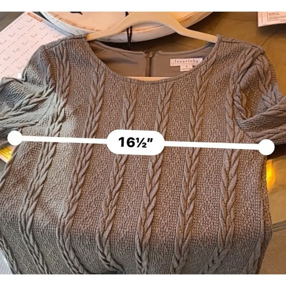 Loveriche Gray Cable Sweater Dress Lined Long Sleeve Women Winter Lined SMALL